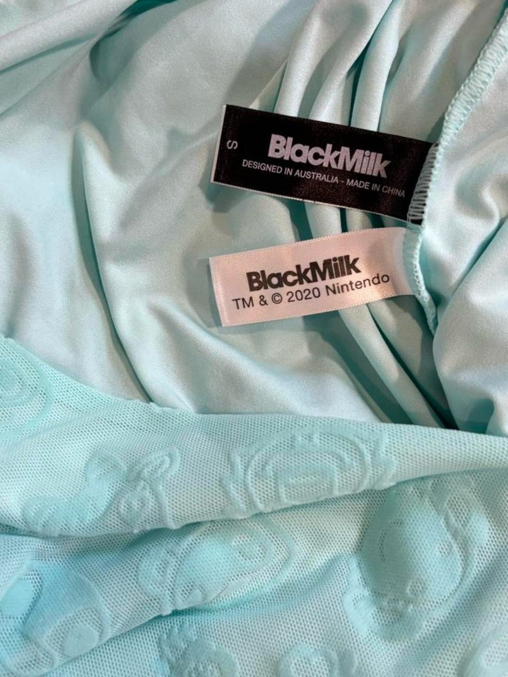 Blackmilk Nintendo Animal Crossing Mint Aqua V-Neck Sheer Sleeve Mini Dress - Picture 7 of 8
